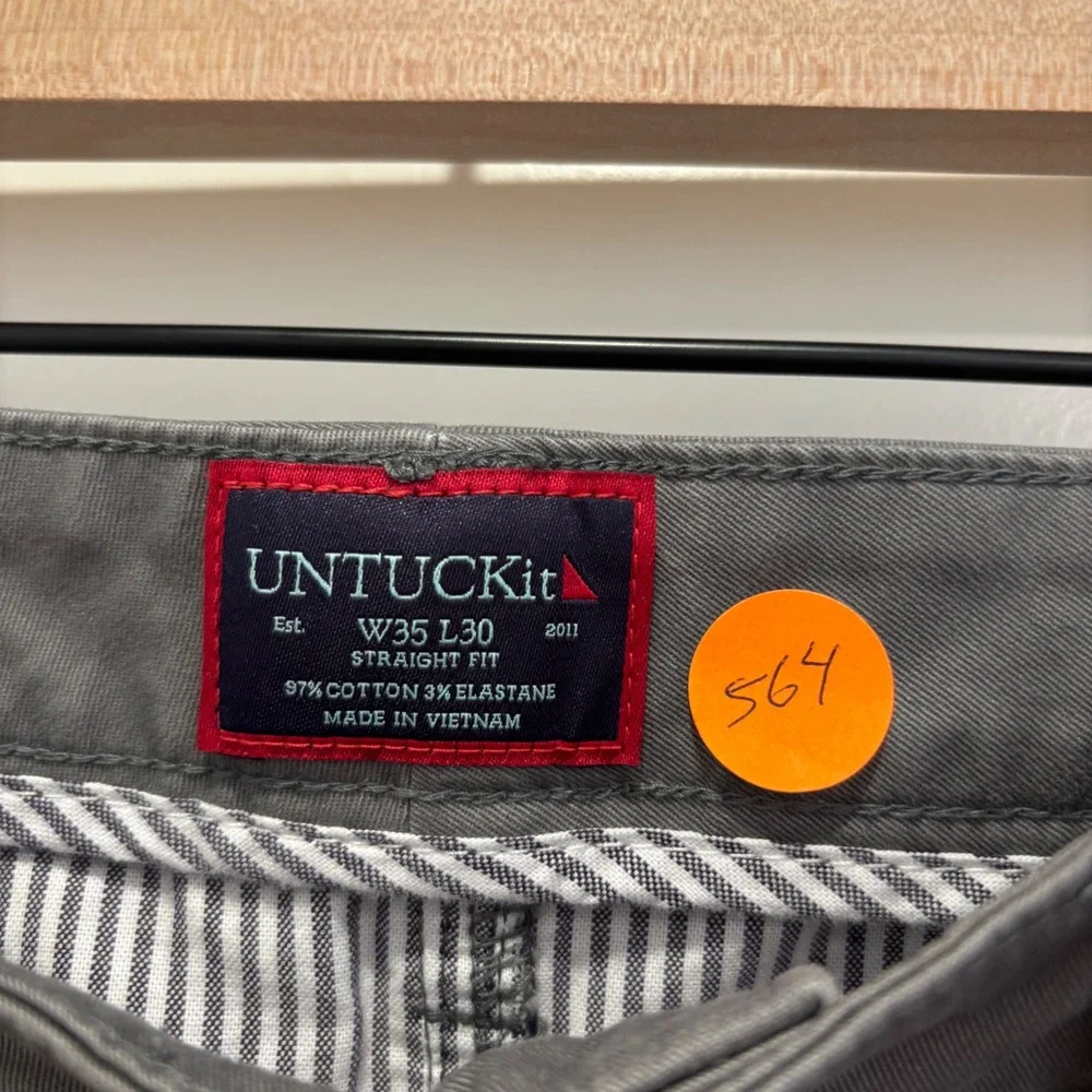 UNTUCKit Mens Straight Fit Grey Chino‎ Pants 35x30 Cotton Stretch 5-Pocket